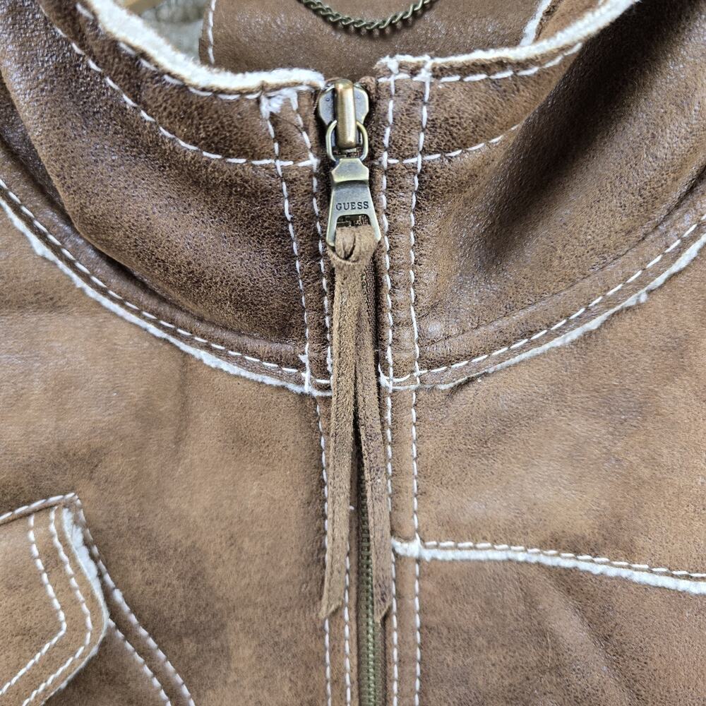 Vintage Guess Jacket Womens Large Faux Suede Sherpa Leather Patchwork Rare - Picture 4 of 11